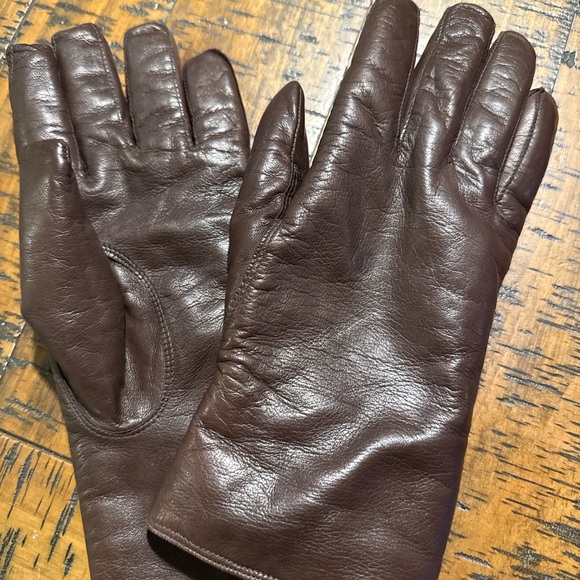 COACH LUXURY BROWN LEATHER REAL SHEARLING AND LEATHER GLOVES - Picture 2 of 3